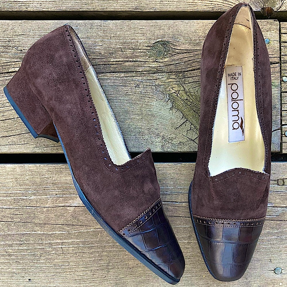 PALOMA PICASSO Shoes Italian Vintage Retro Embossed Brown Suede Leather Size 7.5